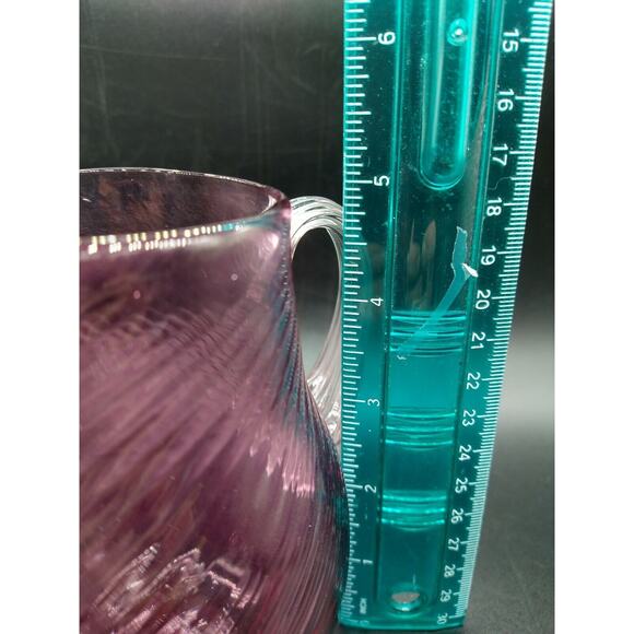 Vtg Hand Blown Cranberry Glass Creamer Ribbed Swirl Applied Handle 5" Small - Picture 12 of 12